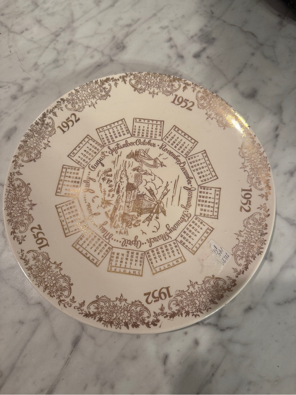 Vintage 1952 Brown Calendar Decorative Plate